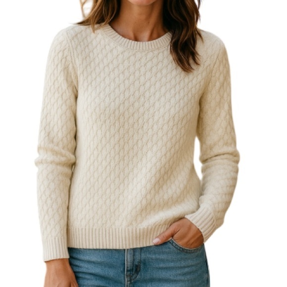 Shein Cream Basket Weave Knit Crew Neck Sweater Soft Long Sleeve L 8/10 - Picture 1 of 10